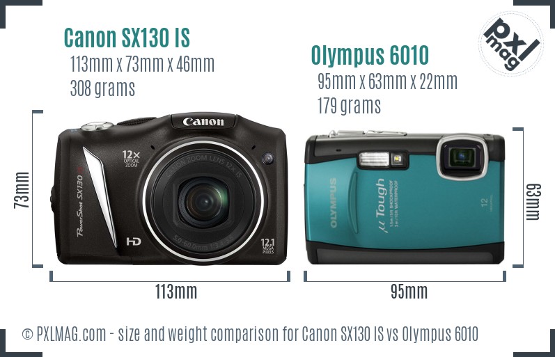 Canon SX130 IS vs Olympus 6010 size comparison