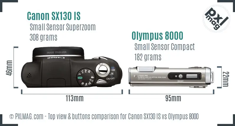 Canon SX130 IS vs Olympus 8000 top view buttons comparison