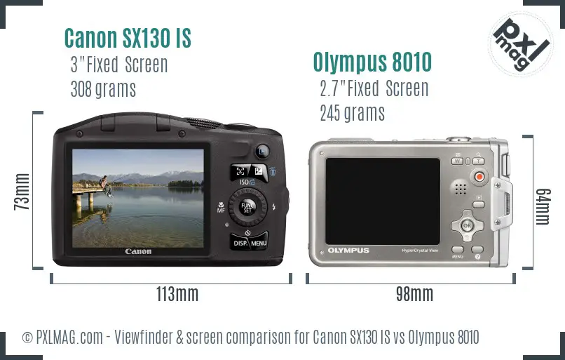 Canon SX130 IS vs Olympus 8010 Screen and Viewfinder comparison