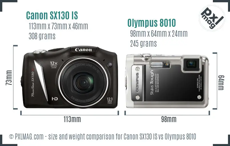 Canon SX130 IS vs Olympus 8010 size comparison