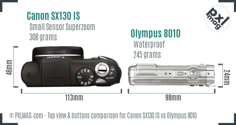Canon SX130 IS vs Olympus 8010 top view buttons comparison