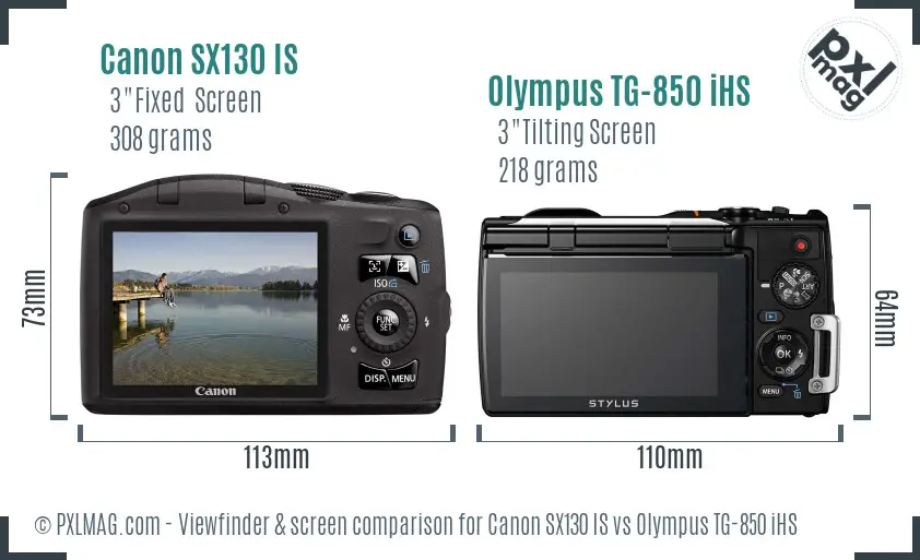 Canon SX130 IS vs Olympus TG-850 iHS Screen and Viewfinder comparison Canon SX130 IS vs Olympus TG-850 iHS Screen and Viewfinder comparison