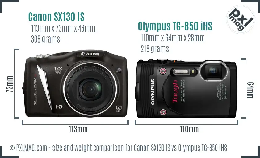 Canon SX130 IS vs Olympus TG-850 iHS size comparison Canon SX130 IS vs Olympus TG-850 iHS size comparison