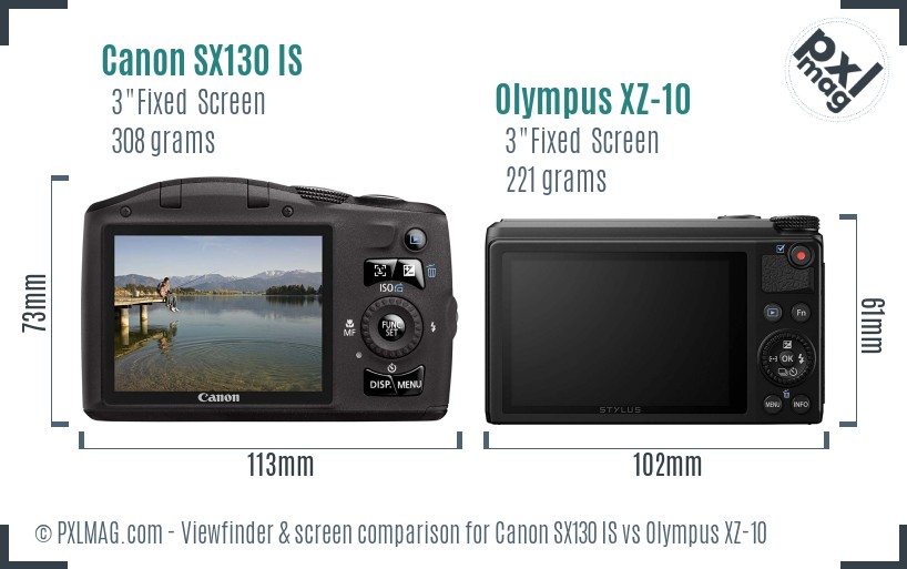 Canon SX130 IS vs Olympus XZ-10 Screen and Viewfinder comparison