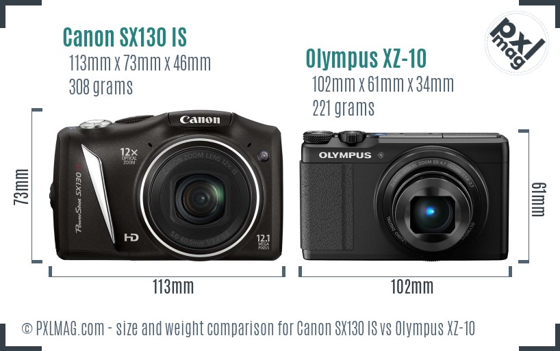 Canon SX130 IS vs Olympus XZ-10 size comparison Canon SX130 IS vs Olympus XZ-10 size comparison