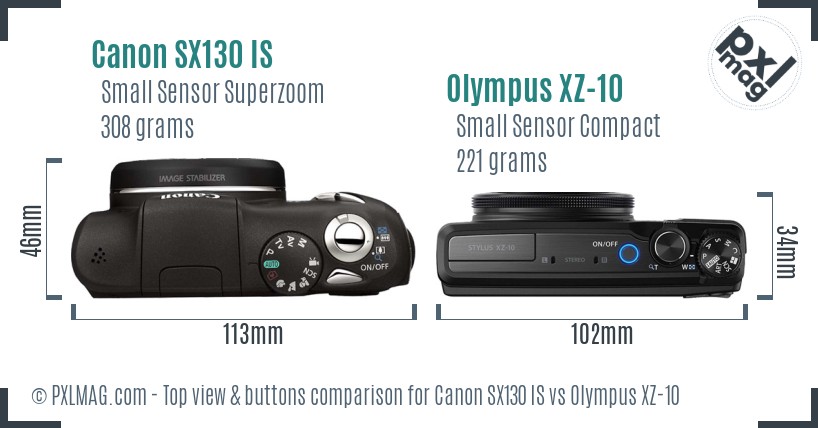 Canon SX130 IS vs Olympus XZ-10 top view buttons comparison