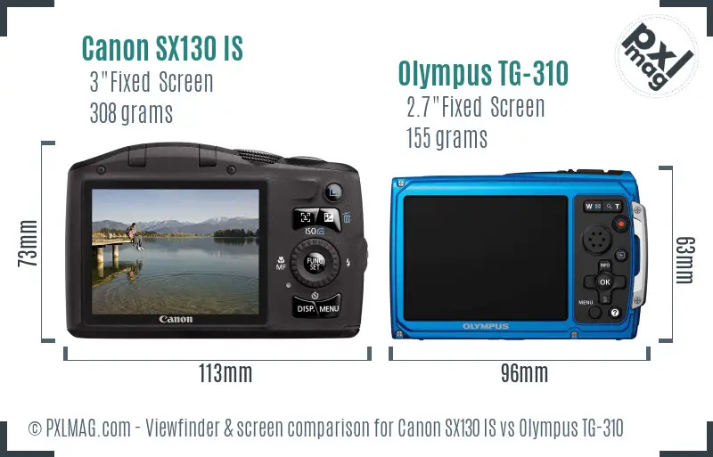 Canon SX130 IS vs Olympus TG-310 Screen and Viewfinder comparison Canon SX130 IS vs Olympus TG-310 Screen and Viewfinder comparison