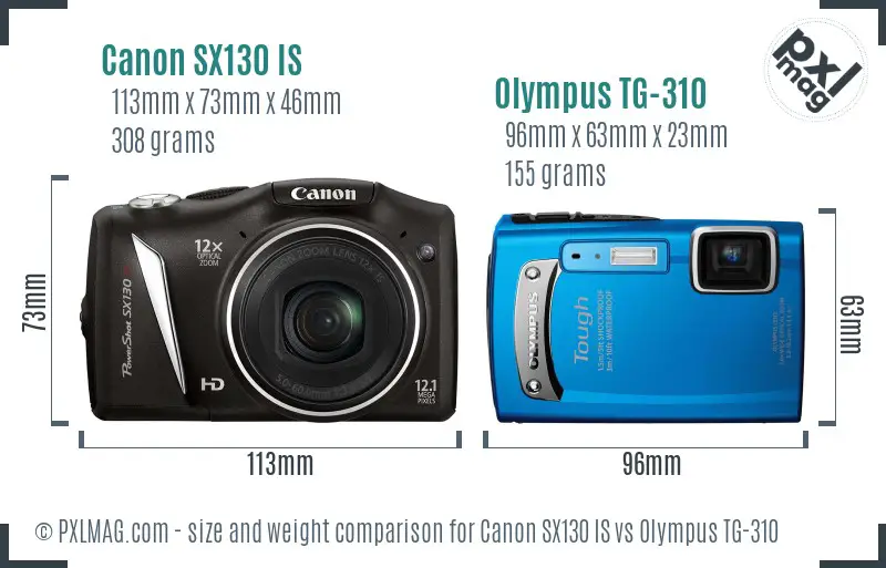 Canon SX130 IS vs Olympus TG-310 size comparison Canon SX130 IS vs Olympus TG-310 size comparison