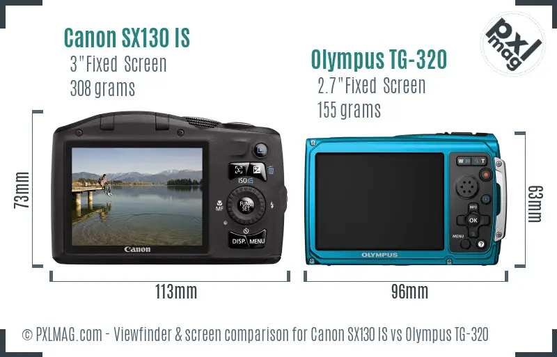 Canon SX130 IS vs Olympus TG-320 Screen and Viewfinder comparison