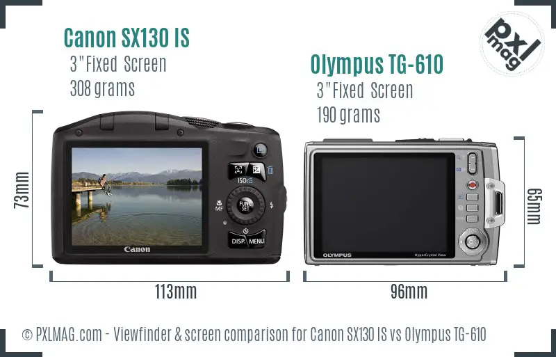 Canon SX130 IS vs Olympus TG-610 Screen and Viewfinder comparison