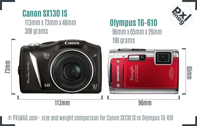 Canon SX130 IS vs Olympus TG-610 size comparison