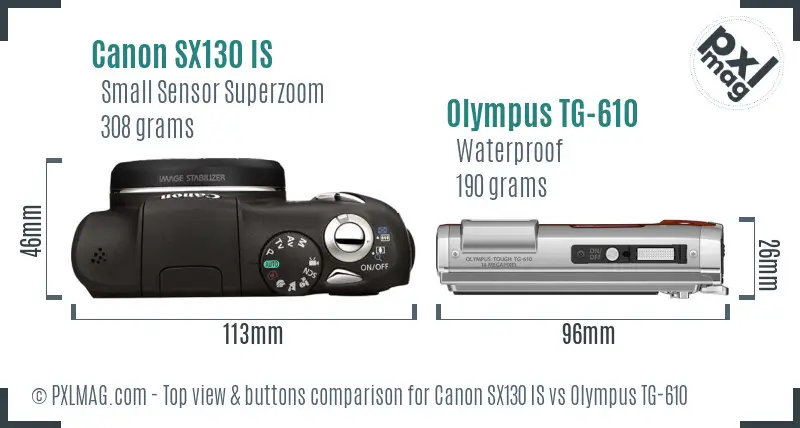 Canon SX130 IS vs Olympus TG-610 top view buttons comparison