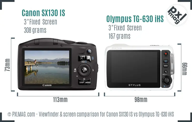 Canon SX130 IS vs Olympus TG-630 iHS Screen and Viewfinder comparison