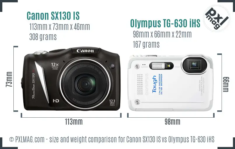 Canon SX130 IS vs Olympus TG-630 iHS size comparison Canon SX130 IS vs Olympus TG-630 iHS size comparison