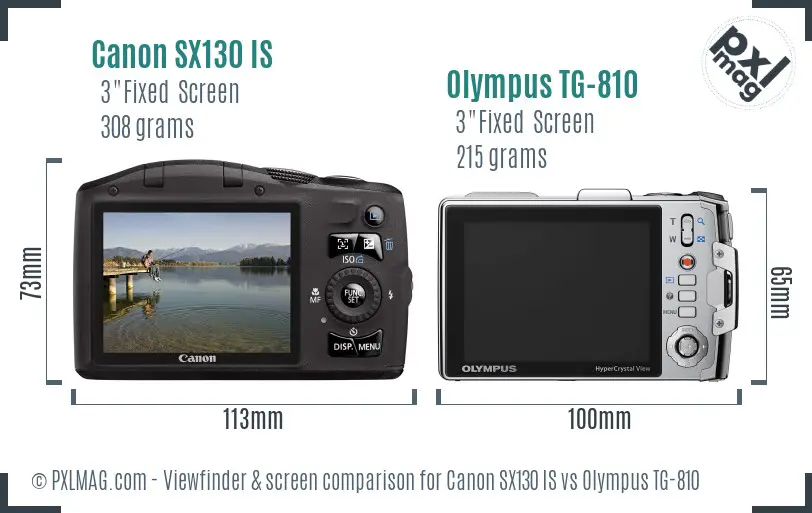 Canon SX130 IS vs Olympus TG-810 Screen and Viewfinder comparison