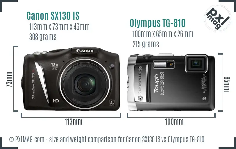 Canon SX130 IS vs Olympus TG-810 size comparison