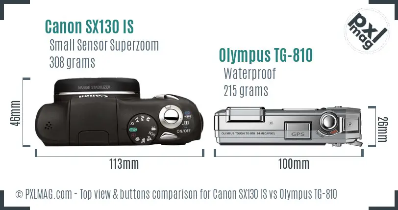 Canon SX130 IS vs Olympus TG-810 top view buttons comparison