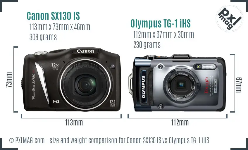 Canon SX130 IS vs Olympus TG-1 iHS size comparison