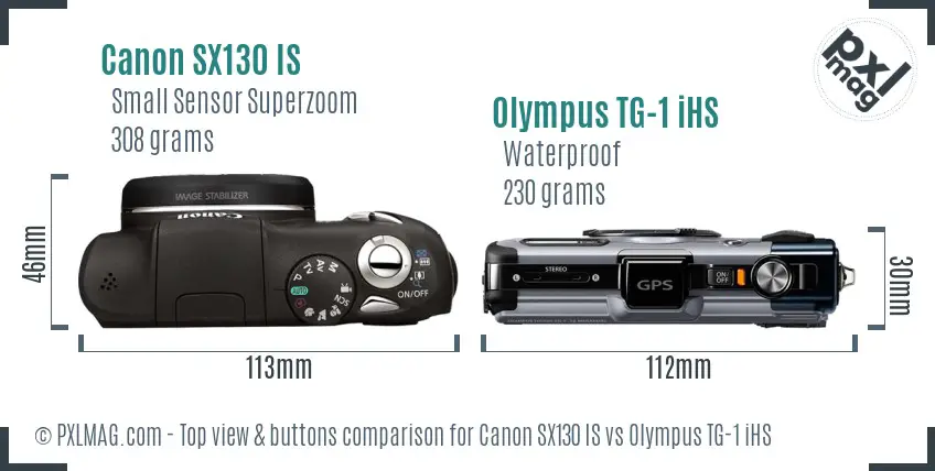 Canon SX130 IS vs Olympus TG-1 iHS top view buttons comparison