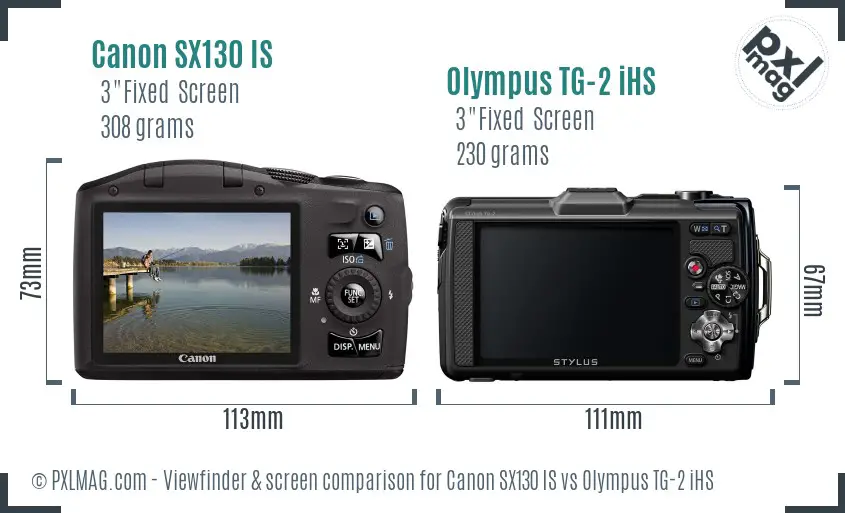 Canon SX130 IS vs Olympus TG-2 iHS Screen and Viewfinder comparison