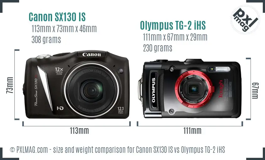 Canon SX130 IS vs Olympus TG-2 iHS size comparison
