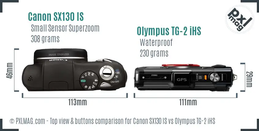 Canon SX130 IS vs Olympus TG-2 iHS top view buttons comparison