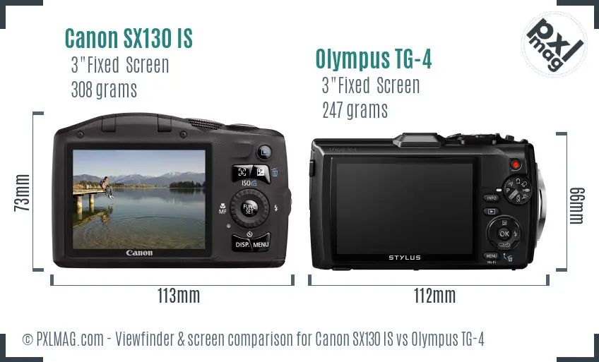 Canon SX130 IS vs Olympus TG-4 Screen and Viewfinder comparison