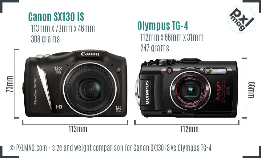 Canon SX130 IS vs Olympus TG-4 size comparison