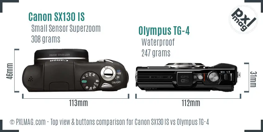 Canon SX130 IS vs Olympus TG-4 top view buttons comparison