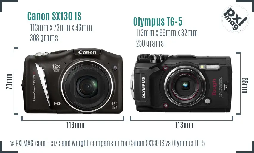 Canon SX130 IS vs Olympus TG-5 size comparison Canon SX130 IS vs Olympus TG-5 size comparison