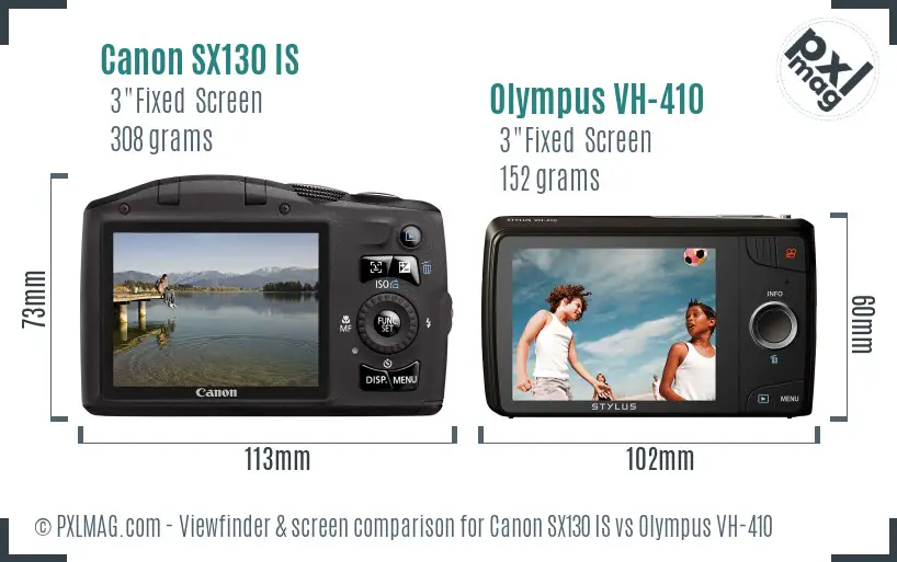 Canon SX130 IS vs Olympus VH-410 Screen and Viewfinder comparison