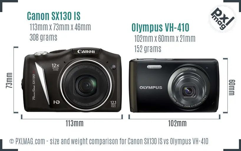 Canon SX130 IS vs Olympus VH-410 size comparison