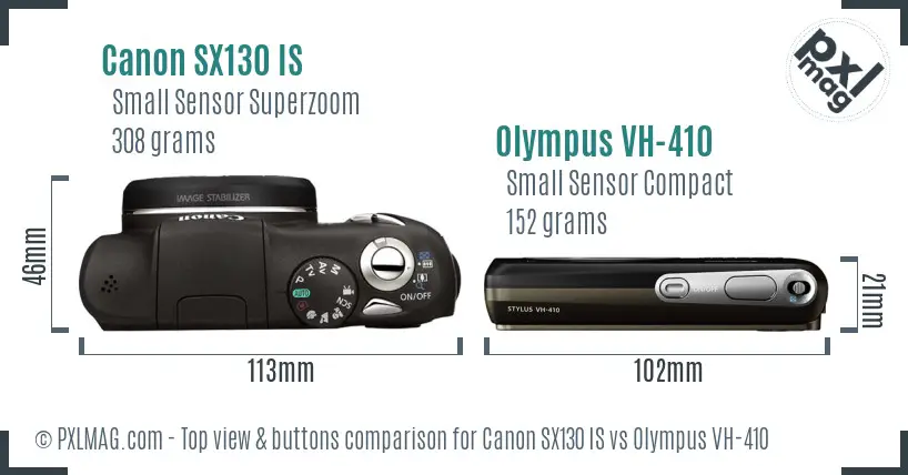 Canon SX130 IS vs Olympus VH-410 top view buttons comparison