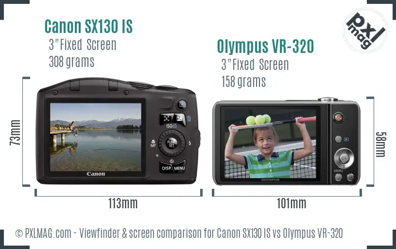 Canon SX130 IS vs Olympus VR-320 Screen and Viewfinder comparison