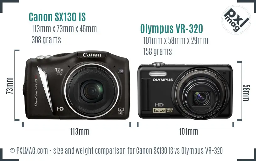 Canon SX130 IS vs Olympus VR-320 size comparison