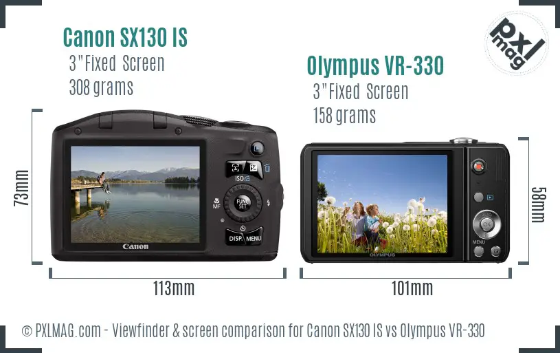 Canon SX130 IS vs Olympus VR-330 Screen and Viewfinder comparison