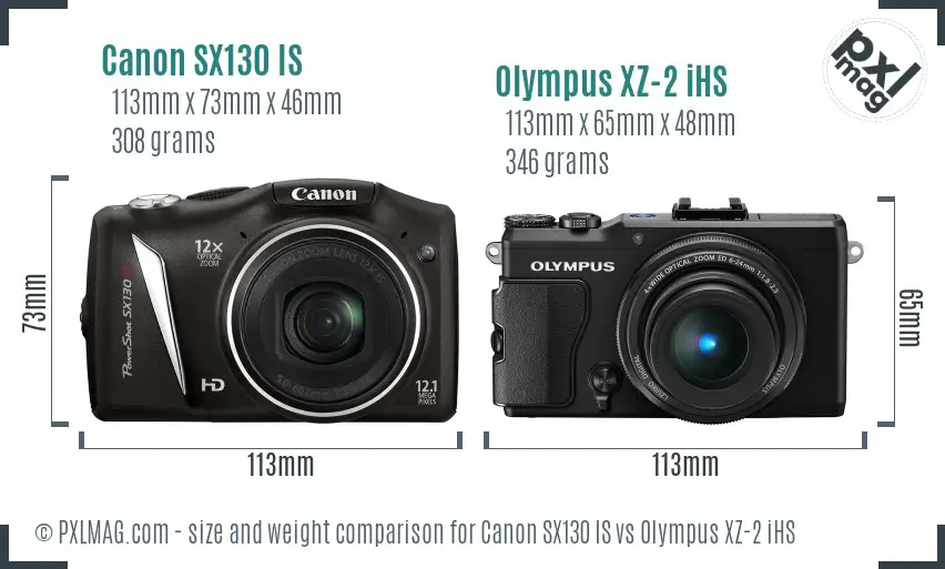 Canon SX130 IS vs Olympus XZ-2 iHS size comparison Canon SX130 IS vs Olympus XZ-2 iHS size comparison
