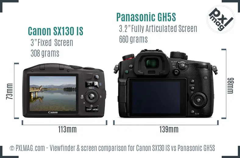 Canon SX130 IS vs Panasonic GH5S Screen and Viewfinder comparison