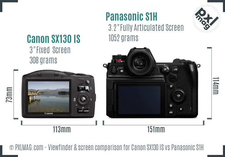Canon SX130 IS vs Panasonic S1H Screen and Viewfinder comparison