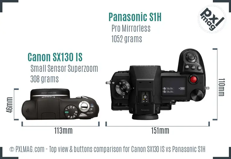 Canon SX130 IS vs Panasonic S1H top view buttons comparison