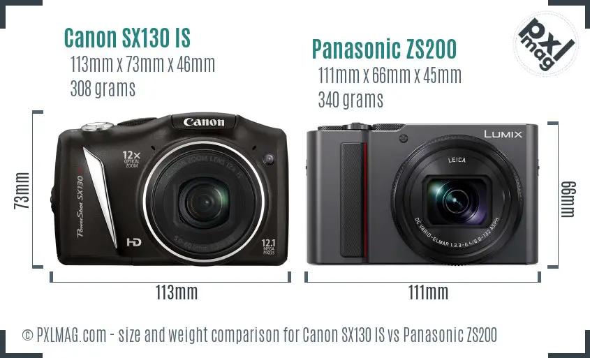 Canon SX130 IS vs Panasonic ZS200 size comparison