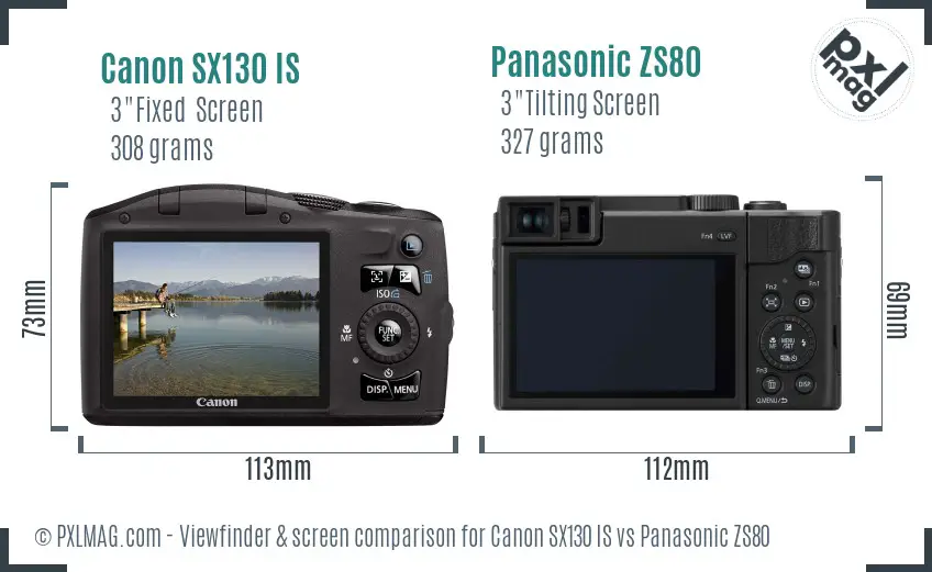Canon SX130 IS vs Panasonic ZS80 Screen and Viewfinder comparison