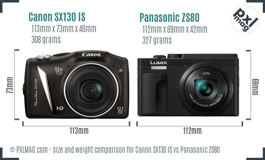 Canon SX130 IS vs Panasonic ZS80 size comparison
