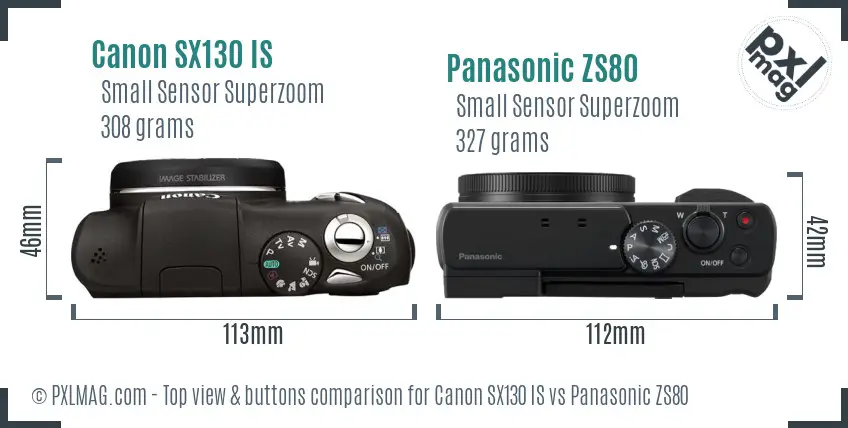 Canon SX130 IS vs Panasonic ZS80 top view buttons comparison