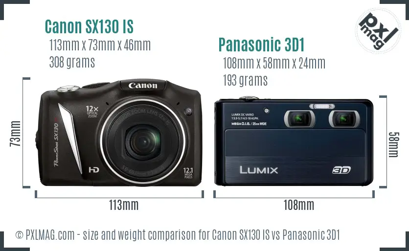 Canon SX130 IS vs Panasonic 3D1 size comparison