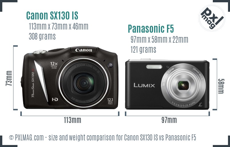 Canon SX130 IS vs Panasonic F5 size comparison