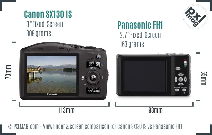 Canon SX130 IS vs Panasonic FH1 Screen and Viewfinder comparison