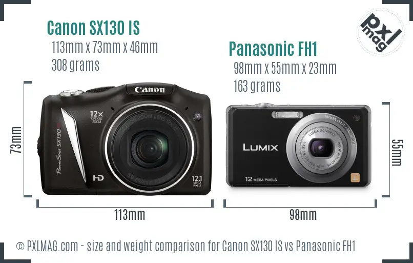 Canon SX130 IS vs Panasonic FH1 size comparison