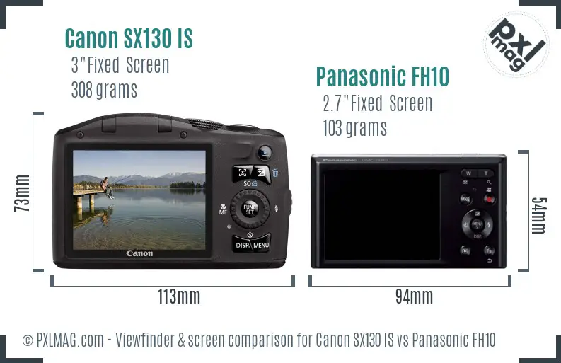 Canon SX130 IS vs Panasonic FH10 Screen and Viewfinder comparison