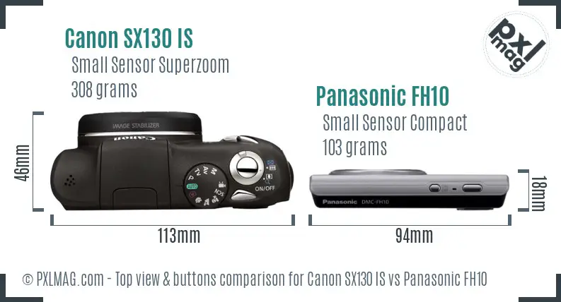 Canon SX130 IS vs Panasonic FH10 top view buttons comparison